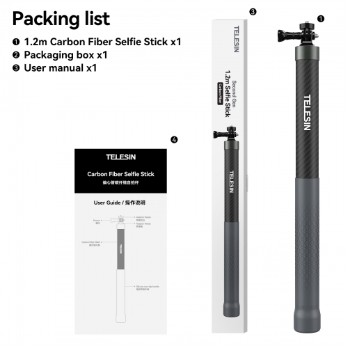 Telesin Selfie Stick Carbon Fiber 120cm 3